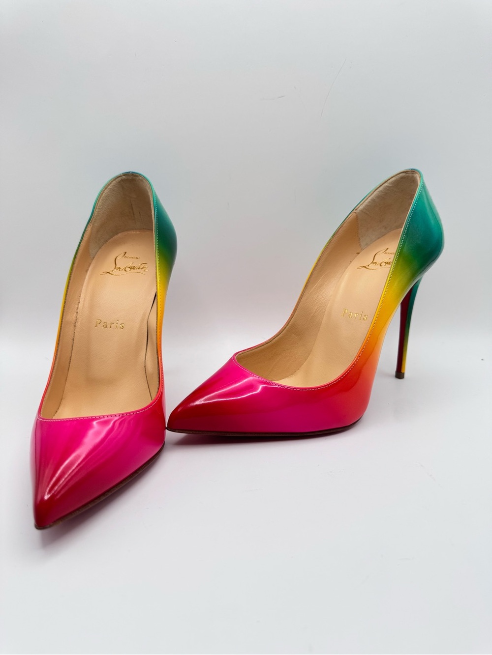 Christian Louboutin Pigalle Follies 100 Rainbow Patent Pumps Size 37 EU